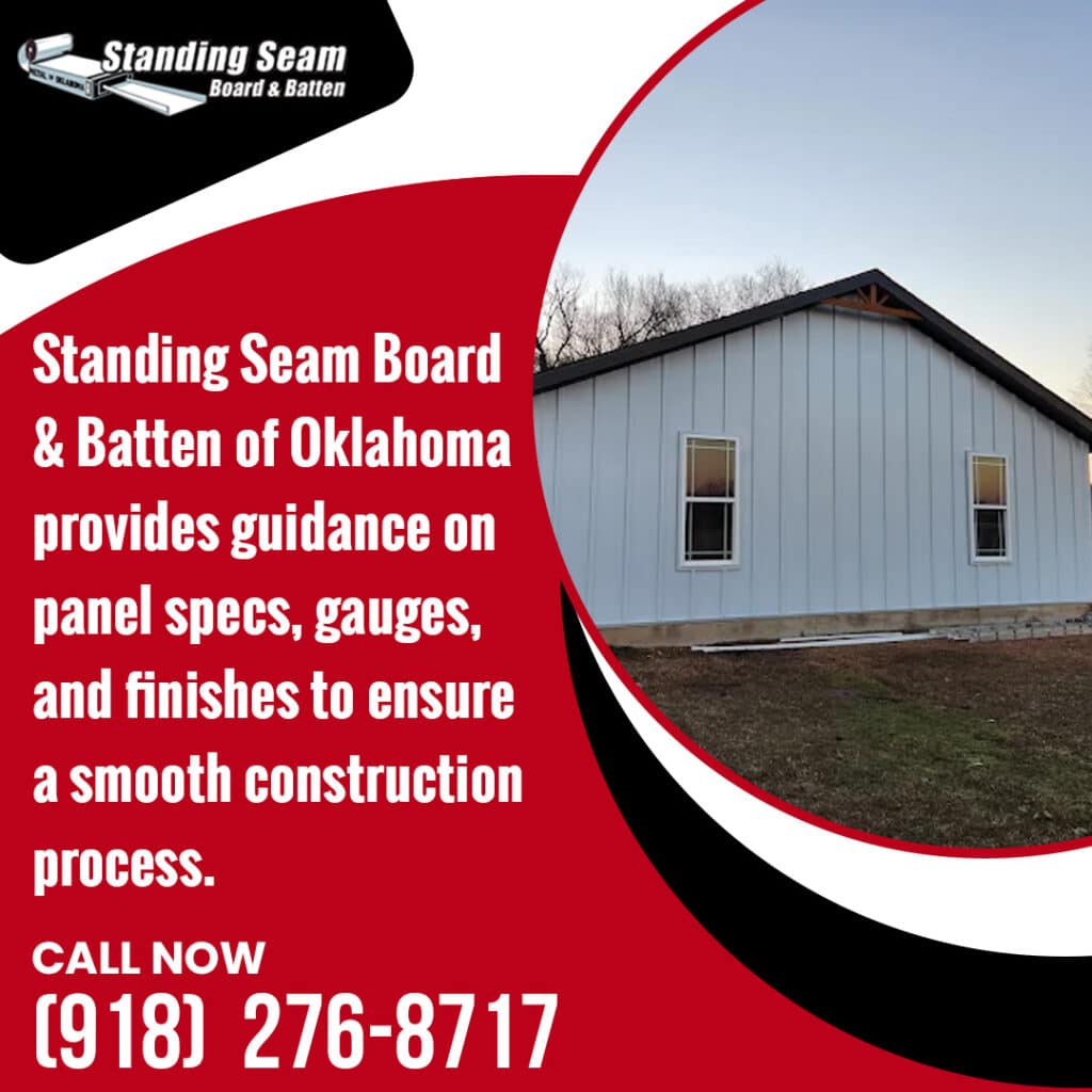 standing seam board and batten metal siding installed on residential building in Oklahoma