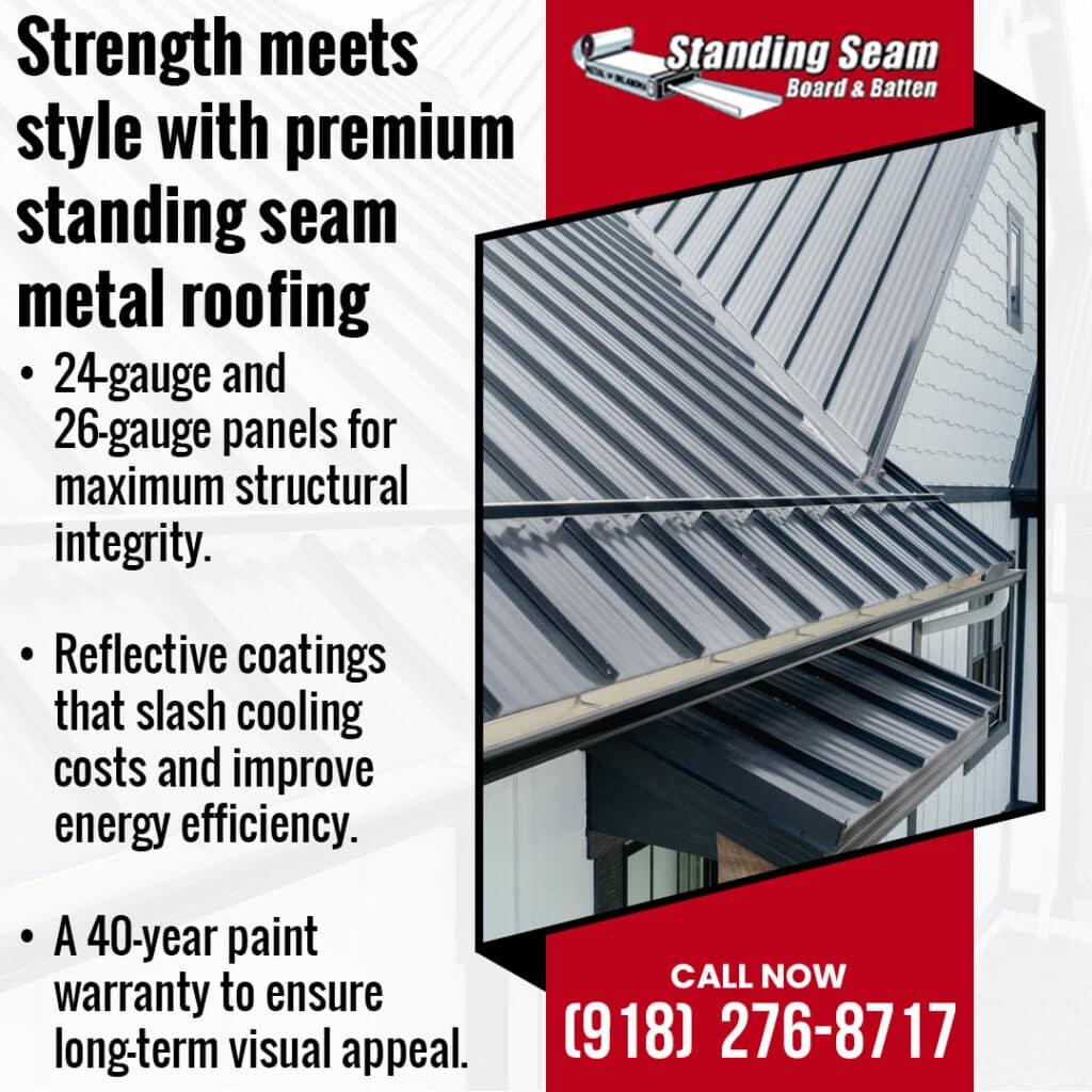 Close-up of a premium standing seam metal roofing system with durable reflective panels for long-term performance and energy efficiency